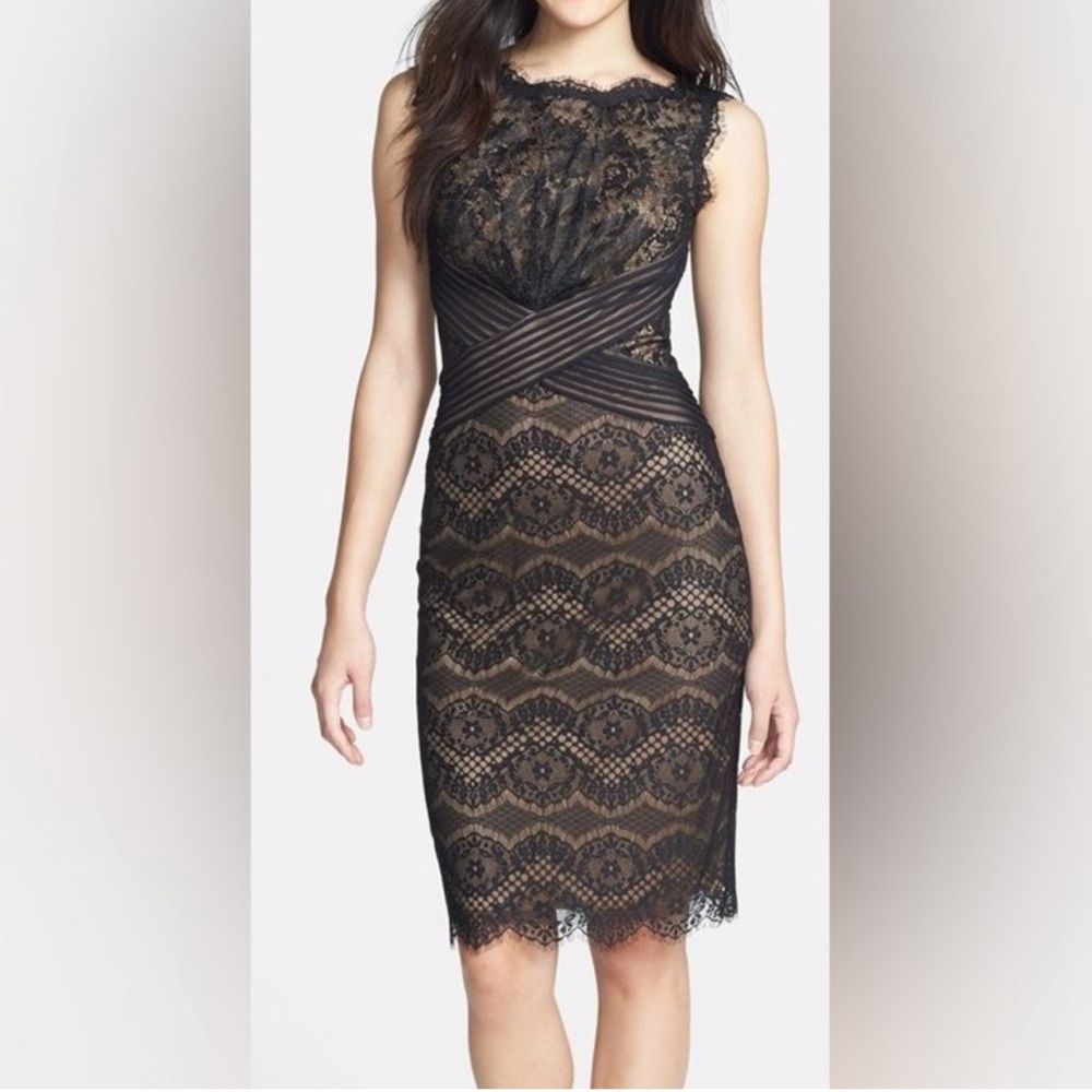 LIKE NEW Tadashi Shoji Chantilly Black Lace Cocktail Dress